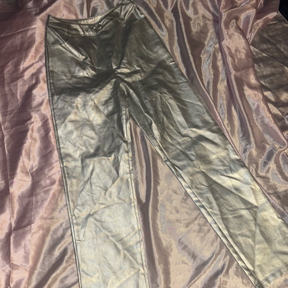 Bailey Rose Silver Metallic Straight Leg Pants